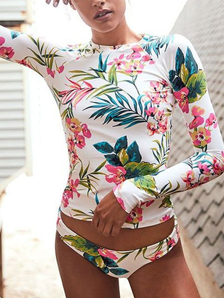2021 New Floral Print Ladies Split Long-sleeved Swimwear