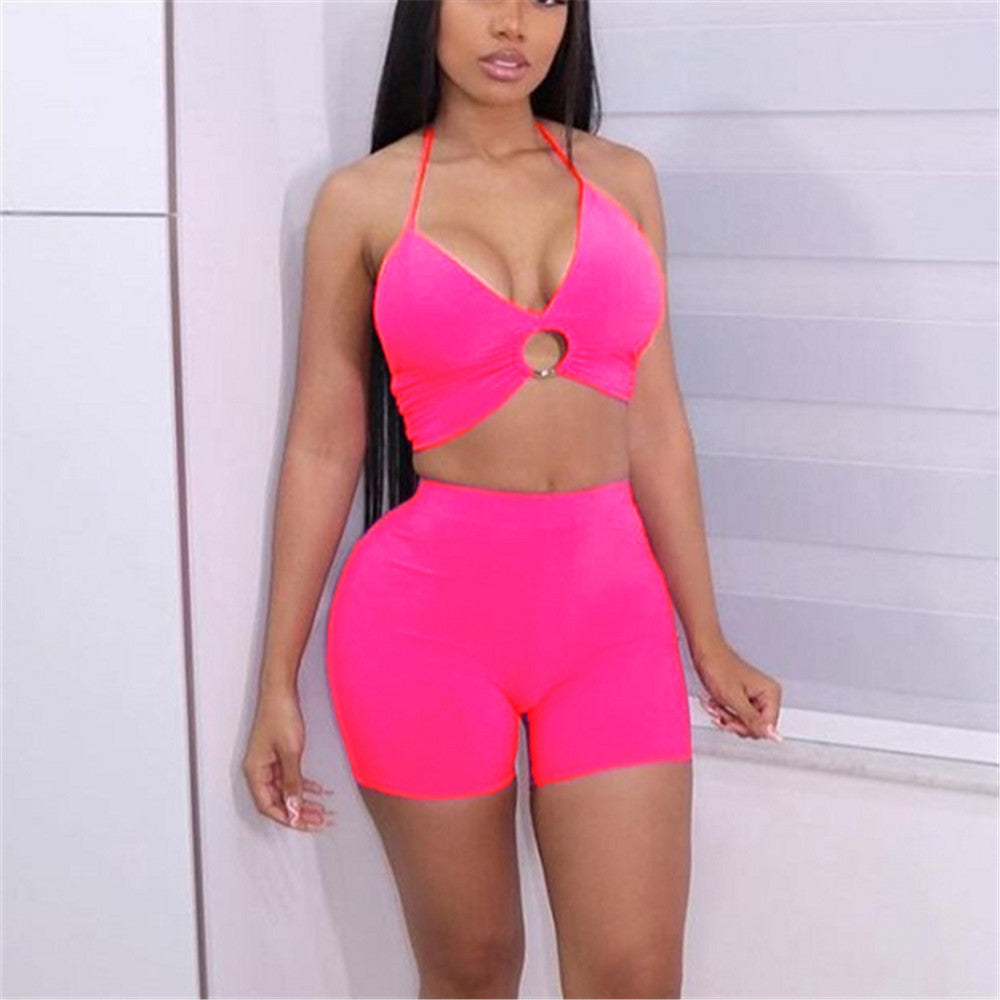 New Solid Color Boxer Shorts Two-piece Swimsuit Without Underwire