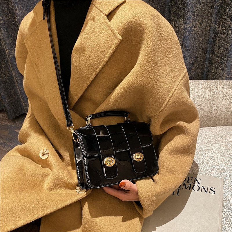 Leather Portable Lock Square Bag