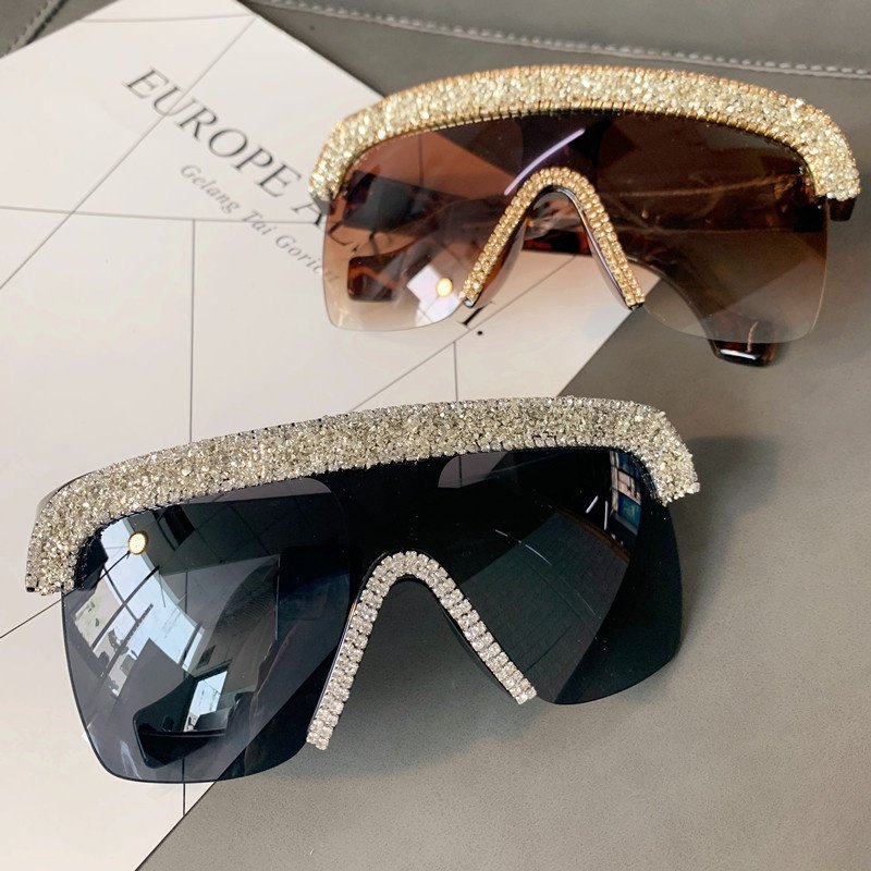 Large Halfrimmed Inlaid Diamond Sunglasses