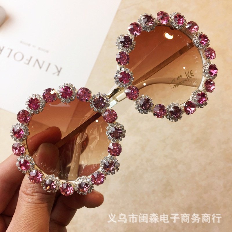 Metal Crystal Diamond Round Sunglasses