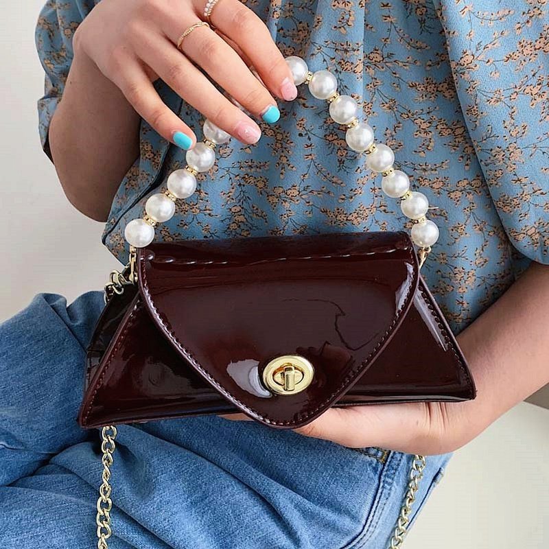 Patent Leather Pearl Portable Messenger Bag