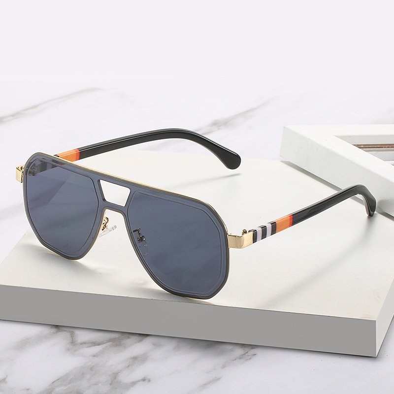 Large Polygonal Frame Stripe Print Sunglasses